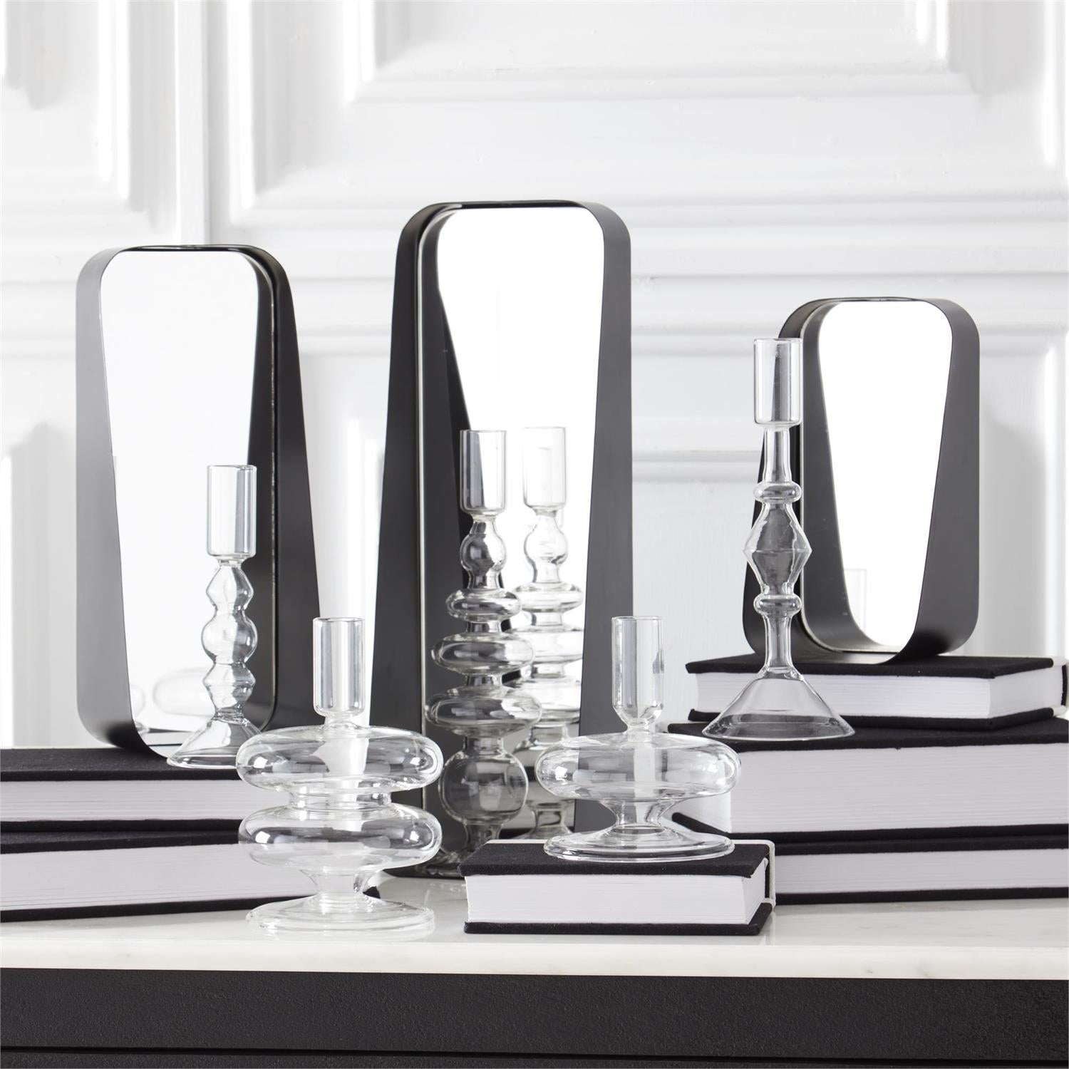 Black Rectangular Mirrored Wall Shelves