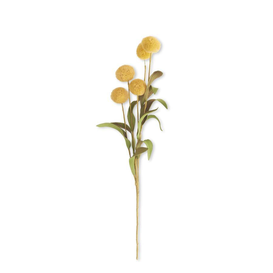 Yellow Pompom Pick with Leaves