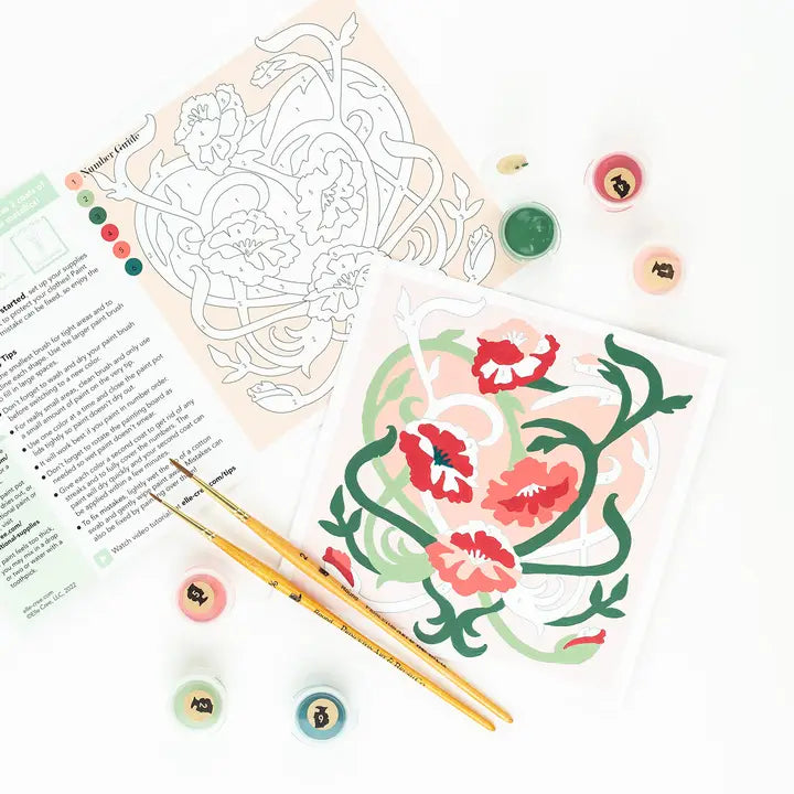 Art Nouveau Poppies Valentine Mini Paint by Number Kit