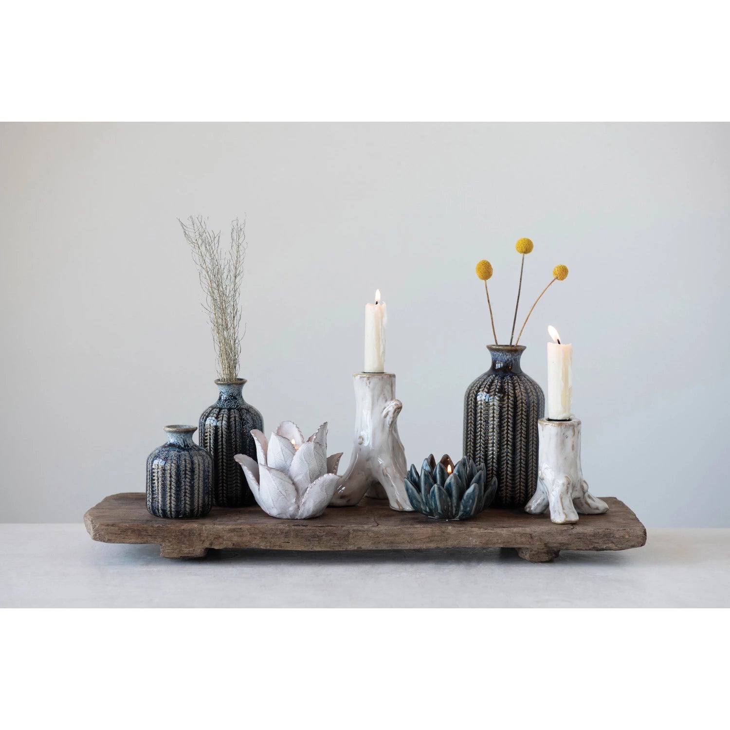 Embossed Blue Stoneware Vase