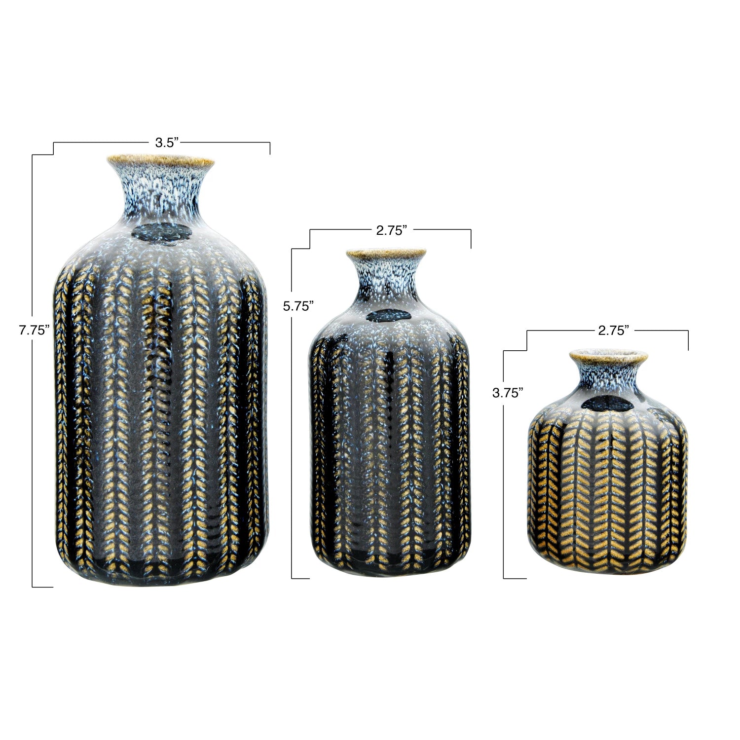 Embossed Blue Stoneware Vase