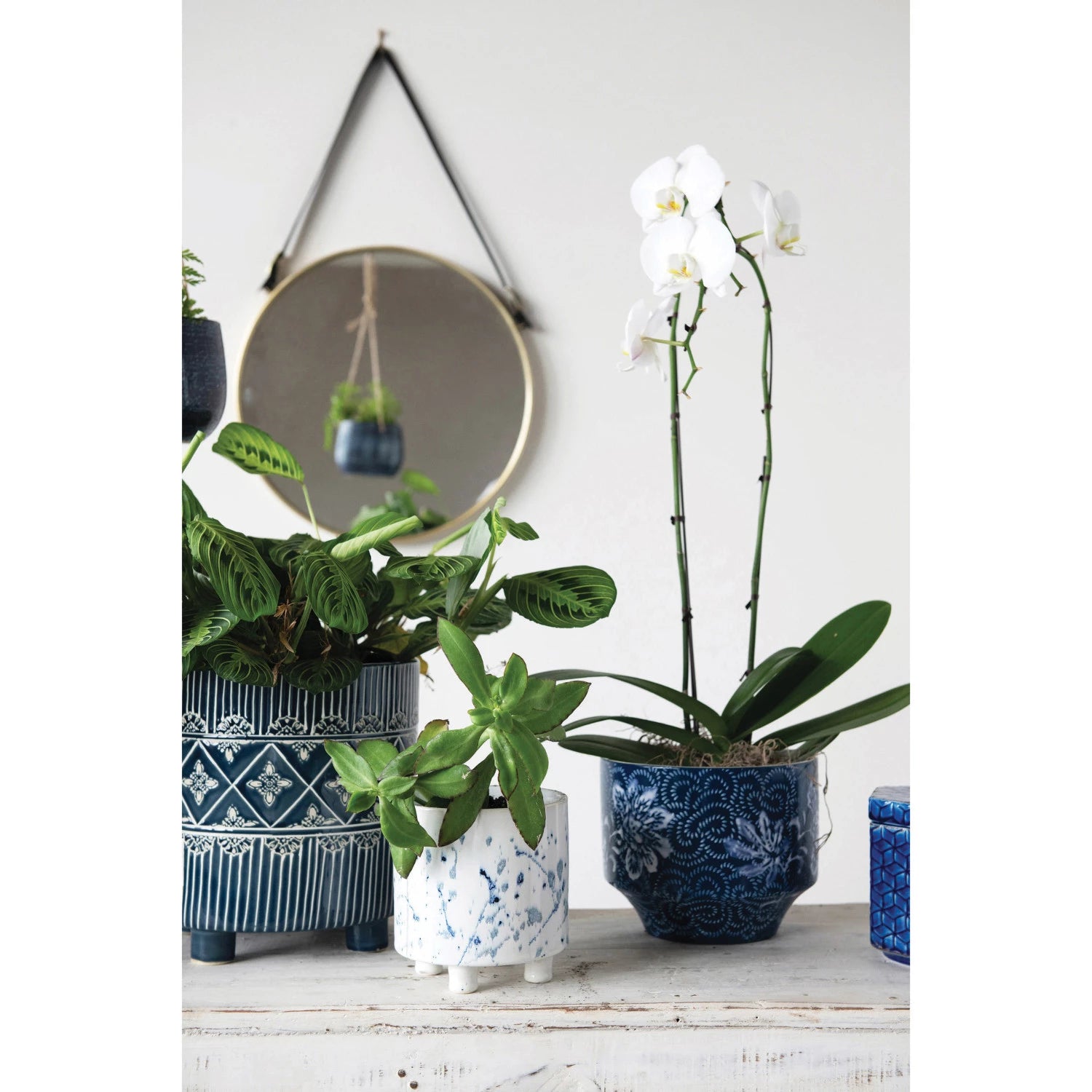 Stoneware Footed Planter with Splatter Design