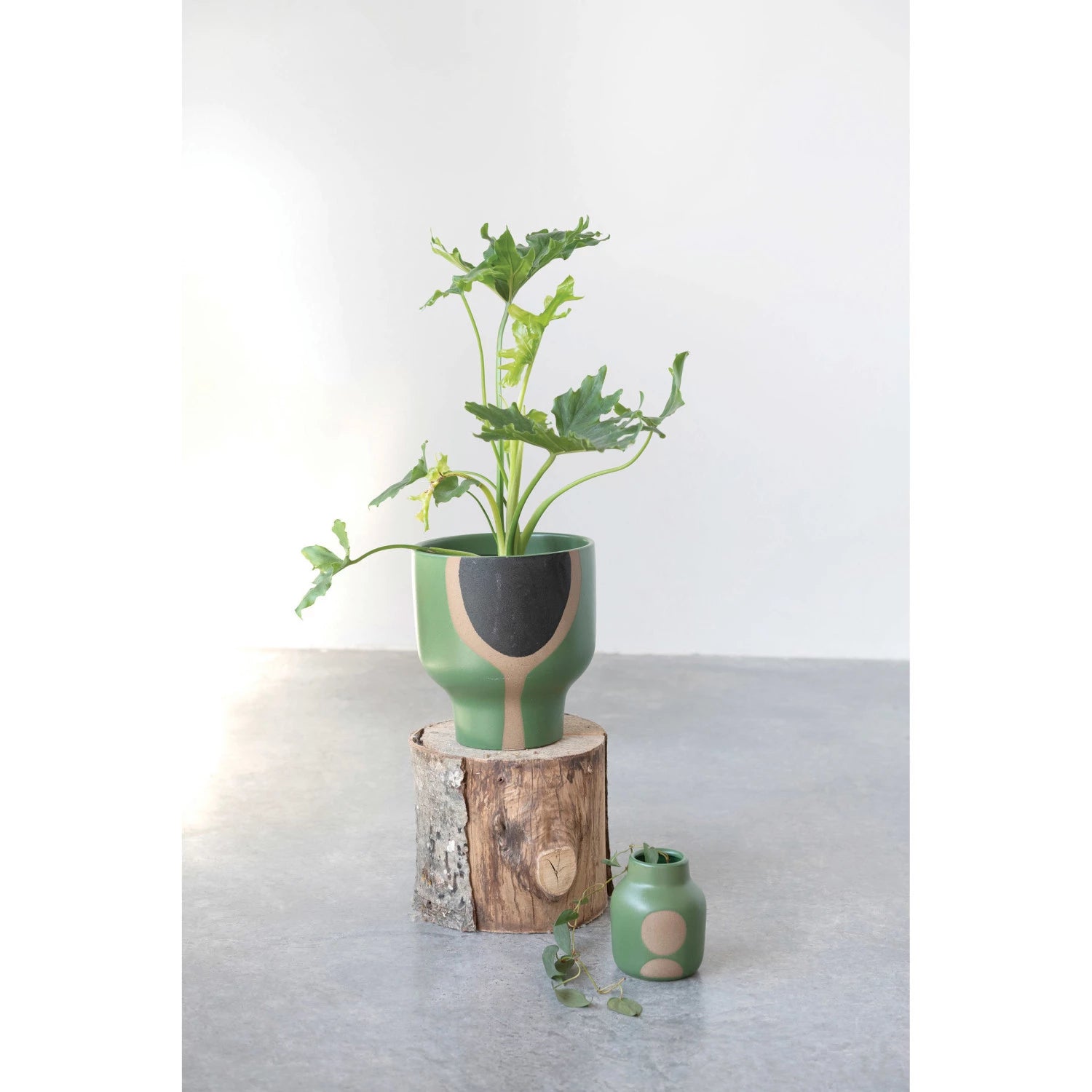 Stoneware Planter with Abstract Design