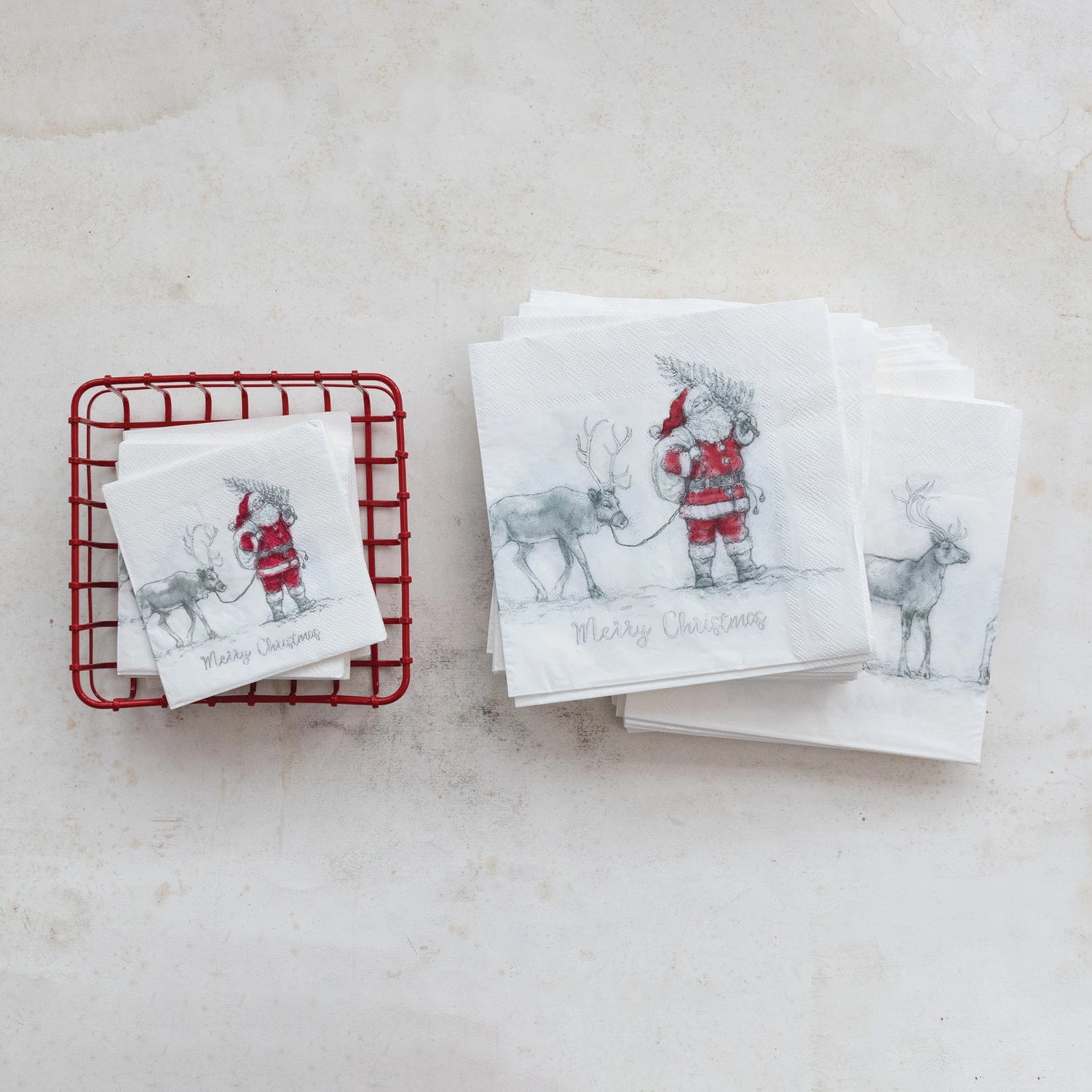 Paper Napkins with Santa Leading Reindeer Image (50 Folded Pieces)
